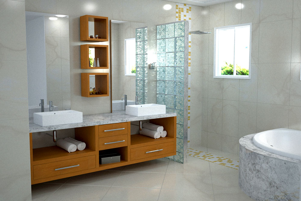 banheiro com tijolo de vidro