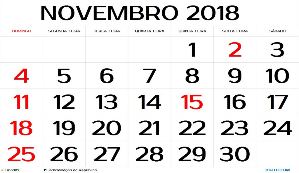 calendario novembro 2018 feriados