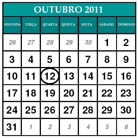 Calendario Outubro 2011 feriados