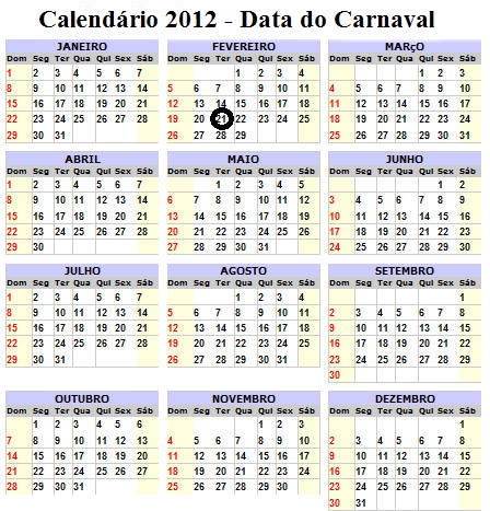 calendario 2012 carnaval